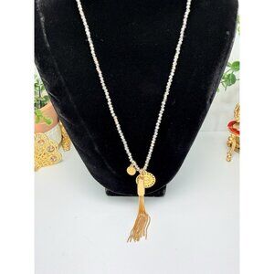 Henri Bendel Tassel Necklace Hematite Style Beads Gold Tone 27” Vintage